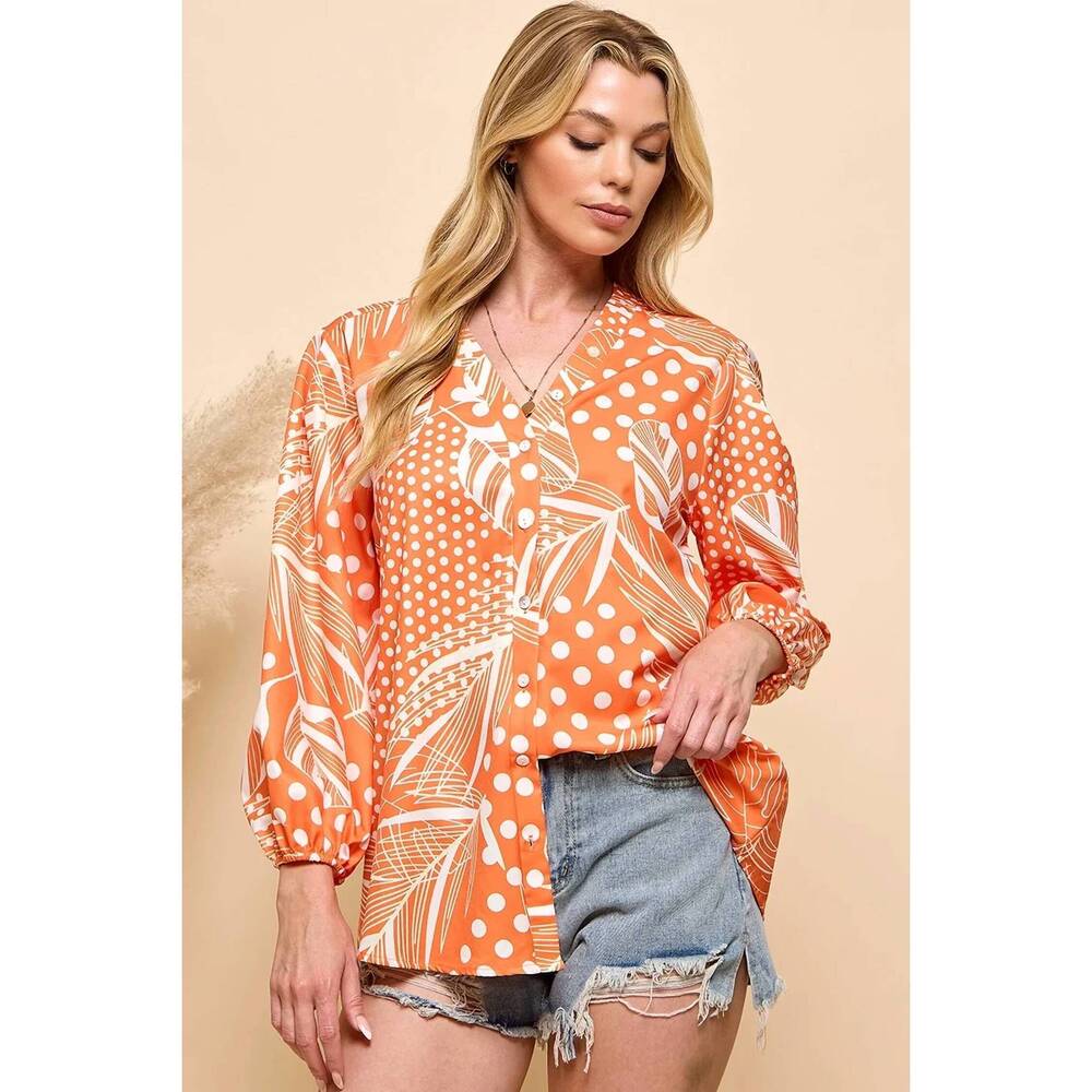 NEW CEZELE casual button closure top in orange